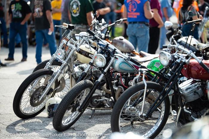 Vintage motorcycles on Main Street during Bike Week in Daytona Beach, Florida.