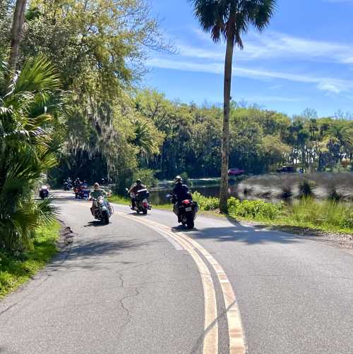 A group of motorcycle riders on The Loop in Daytona Beach, Florida.