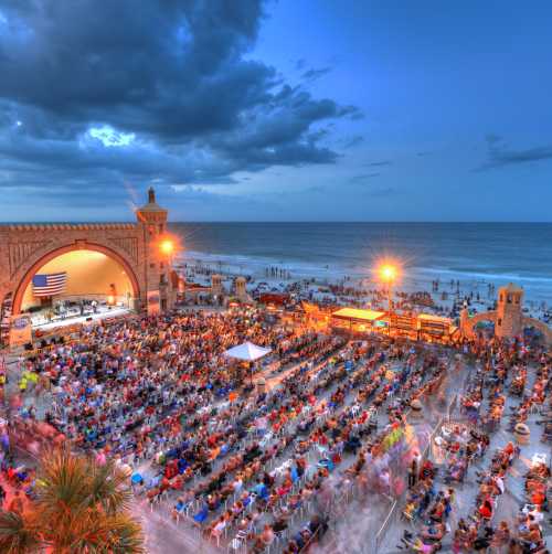 The oceanfront Daytona Beach Bandshell draws large crowds for the summer concert series