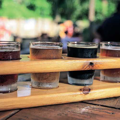 A flight of craft beers from a Daytona Beach Ale Trail brewery
