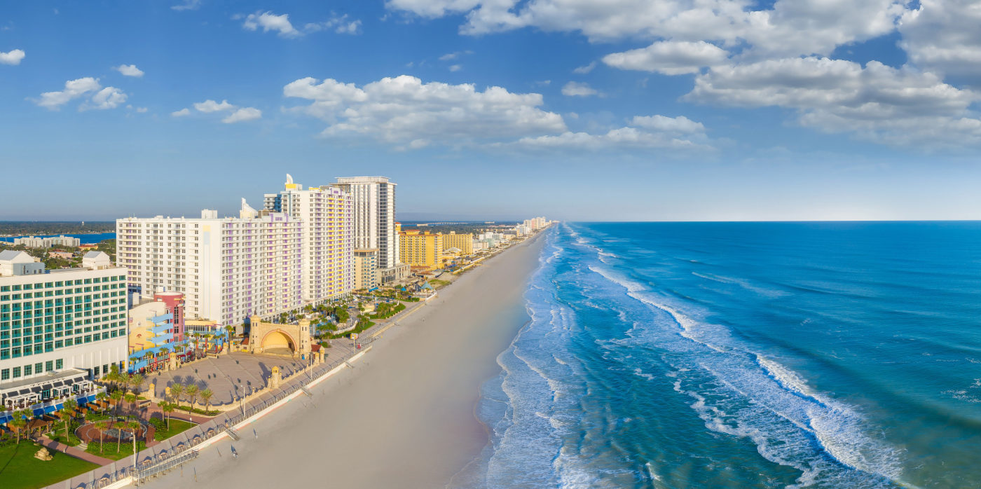 Daytona Beach Shores coastline — miles of Atlantic Ocean stretching to the horizon