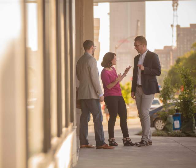 Group meeting outside in Downtown Des Moines