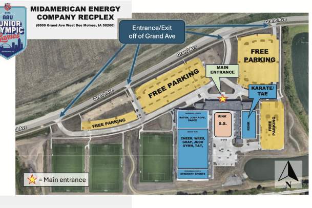 Map of MidAmerican Energy RecPlex for the AAU Junior Olympic Games 2026