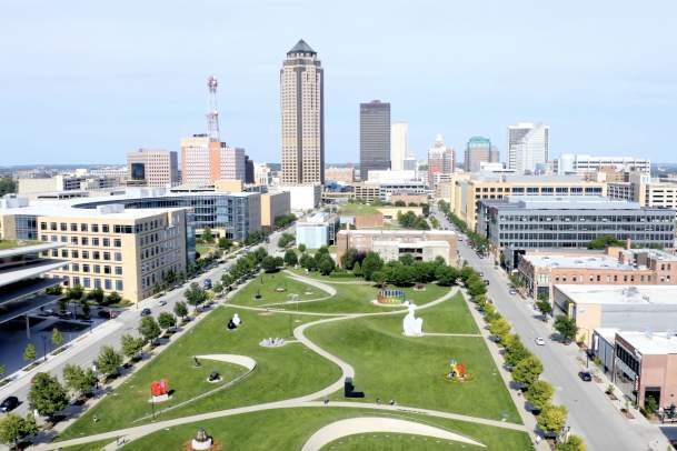 sculpture park with skyline