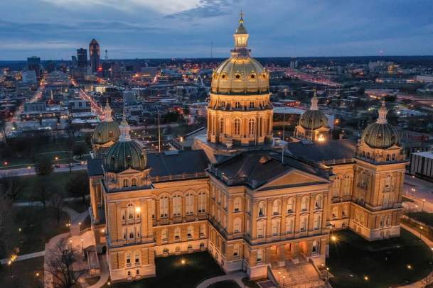 Aerial view of the Iowa State Capitol exterior