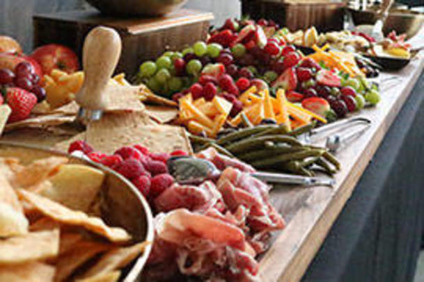 Spread of fruits, meat, cheese spread and crackers in Des Moines