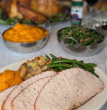 Plate of thanksgiving classics at Gibson's Bar & Steakhouse in Oak Brook.