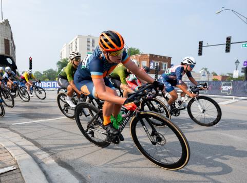 Cyclists participating in race in Downtown Lombard