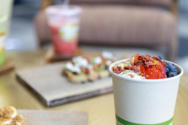 Different healthy-menu offerings at Juice & Berry on Roselle's Main Street.