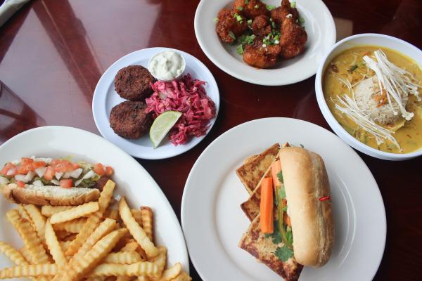 Various vegan food items at Manna Kitchen