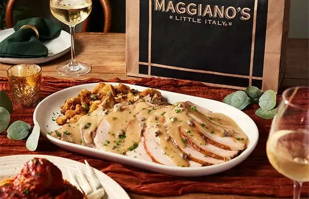 Plate of thanksgiving classic at Maggiano's Little Italy in Oak Brook and Naperville, Illinois.