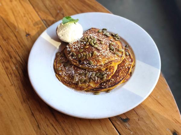 Photo of the pumpkin pancakes at Beatrix.