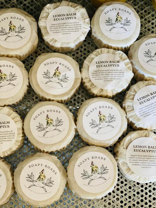 circular handmade soap from Soapy Roads of Lombard