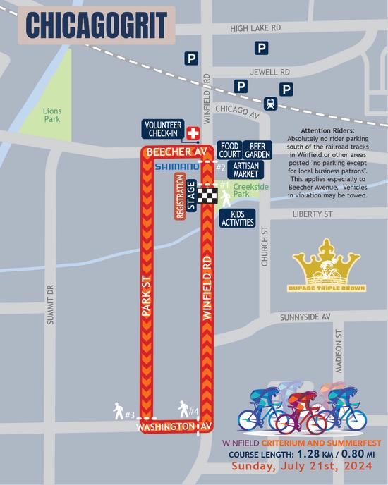 Course map for bike race in Winfield, IL