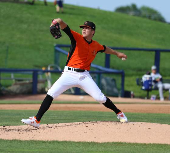 A Frederick Keys pitcher throws to the plate.