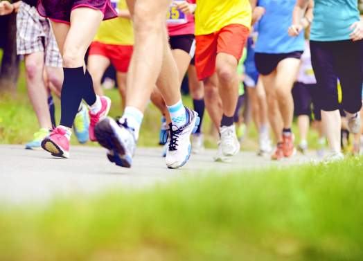 Colorful sneakers of runners at Baker Park