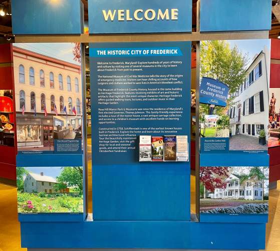 A welcome sign at the new Frederick Visitor Center exhibits