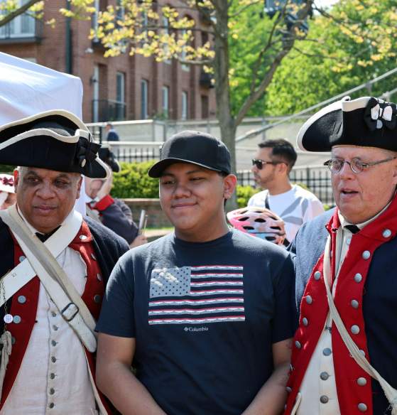 Living historians at the America 250 History Fair on Carroll Creek Park in Downtown Frederick
