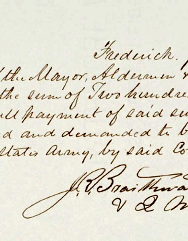 Receipt noting that City of Frederick paid ransom to Confederates in 1864