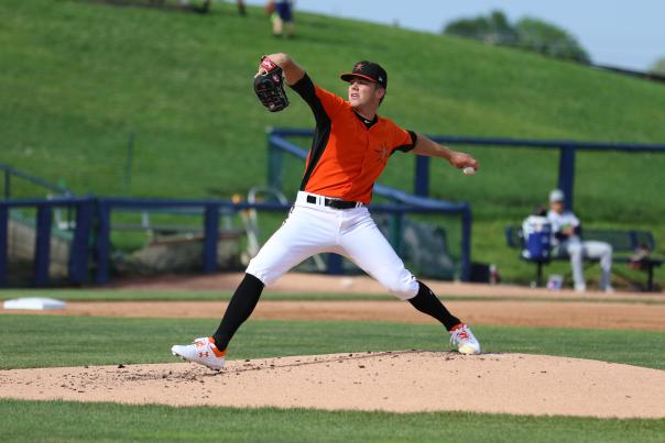 A Frederick Keys pitcher throws to the plate.