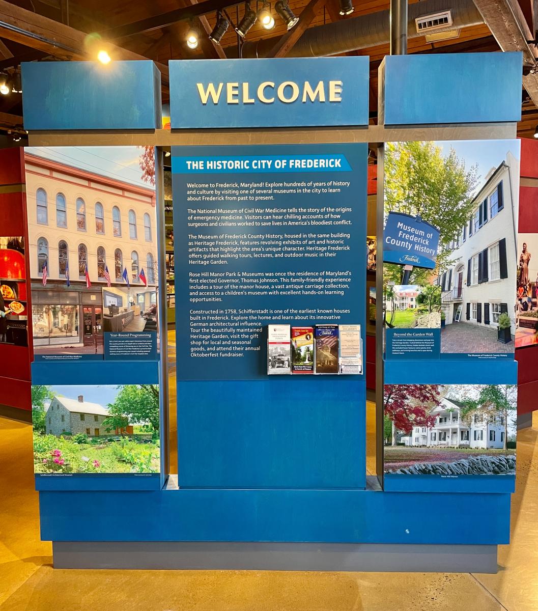 A welcome sign at the new Frederick Visitor Center exhibits