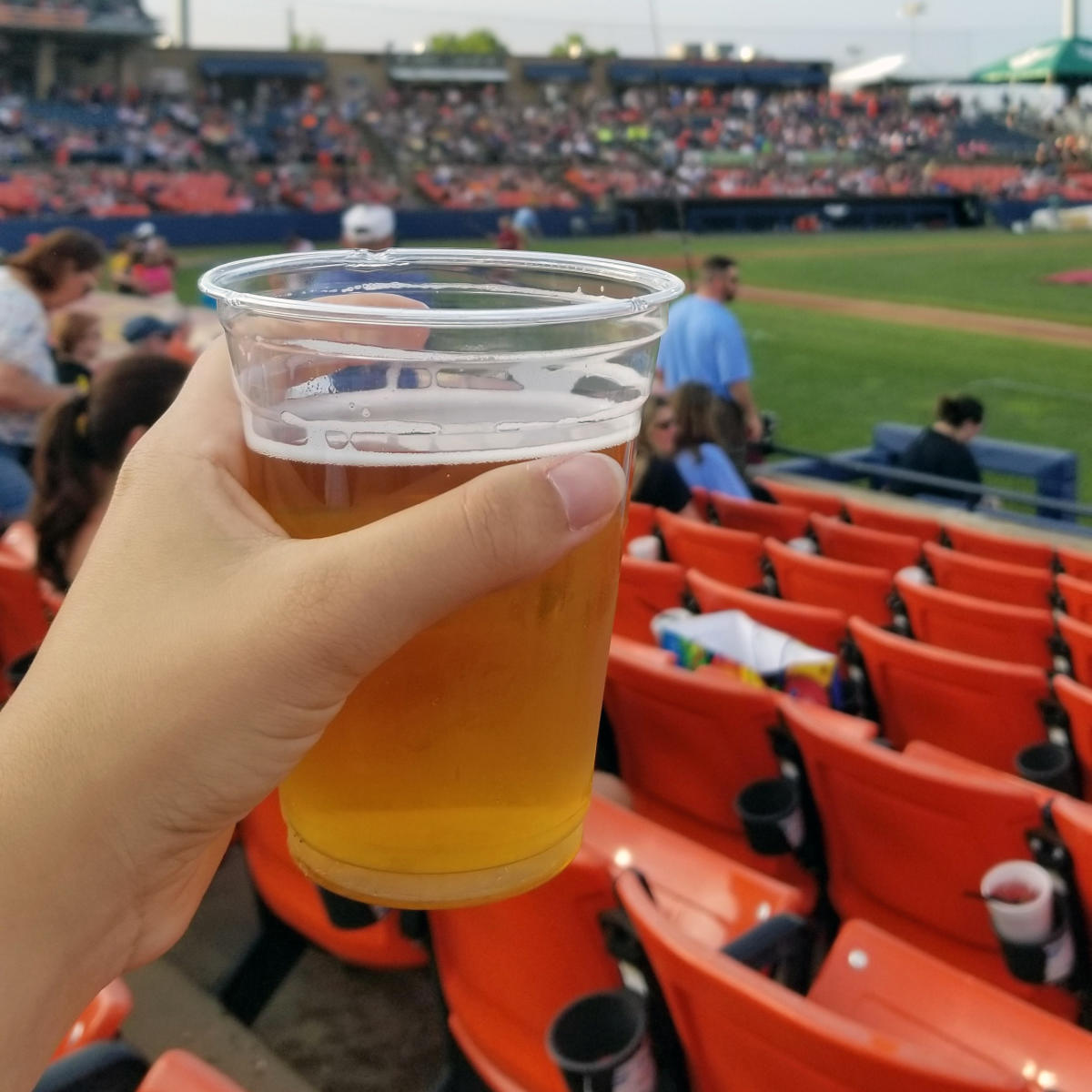 Drinking a beer at a Frederick Keys game in Frederick Maryland Baseball