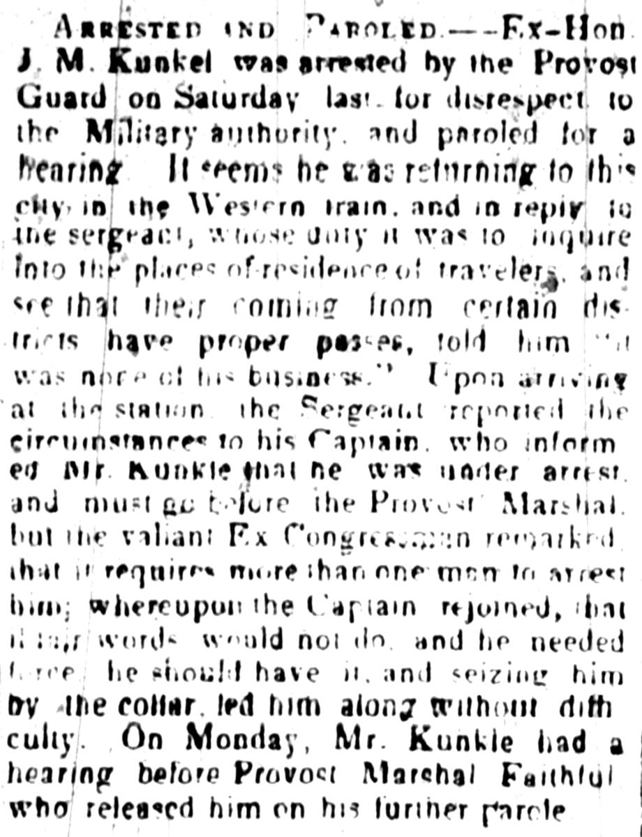 A newspaper story from the Civil War in Frederick County