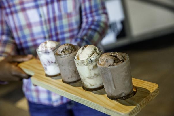 Flight of ice cream samples at Hometown Harvest