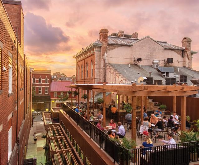 The rooftop bar at Brewer's Alley is a popular spot in hip and historic Downtown Frederick.