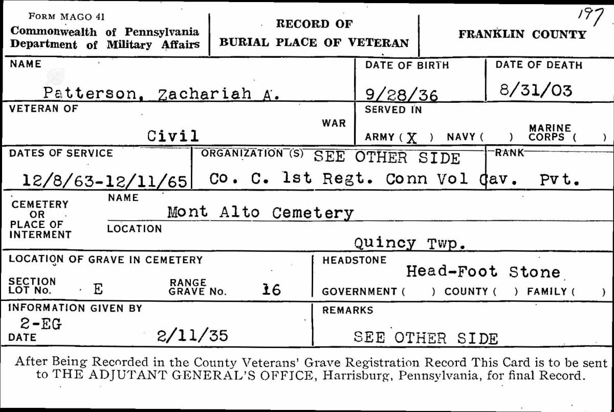 An image of his Pennsylvania burial record.