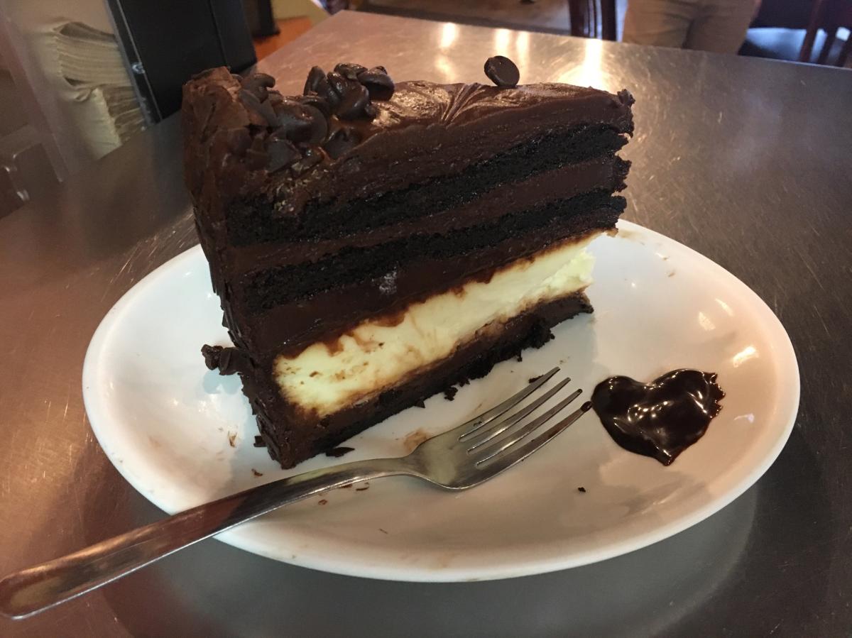 Slice of Chocolate Layer Cheesecake from the Frederick Coffee Company
