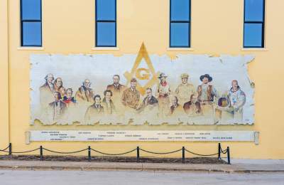 Masonic Lodge mural in Grapevine, Texas on the side of the Masonic Lodge building
