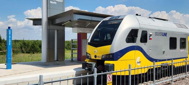 DART Silver Line stopping at DFW Airport North stop in Grapevine, Texas