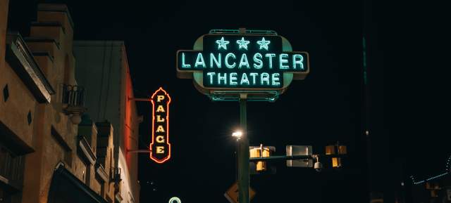 Palace and Lancaster Theater neon signs