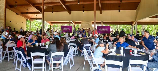 People attending an event at the Grapevine Fairway Events Center Byron Pavilion