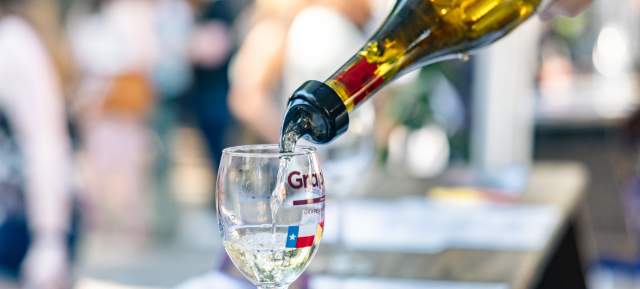 Wine being poured during GrapeFest in Grapevine, Texas