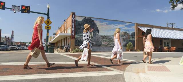 walking on Main Street in Grapevine