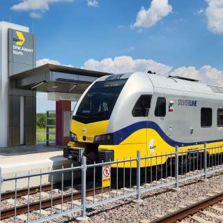 DART Silver Line stopping at DFW Airport North stop in Grapevine, Texas