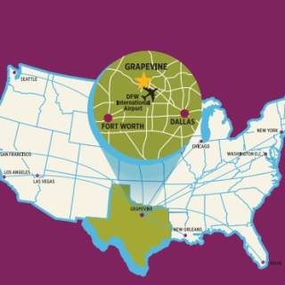 Map that shows central location of Grapevine, Texas