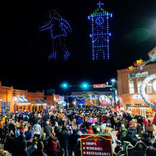 People watching the drone show during Christmas Capital of Texas in Grapevine, Texas