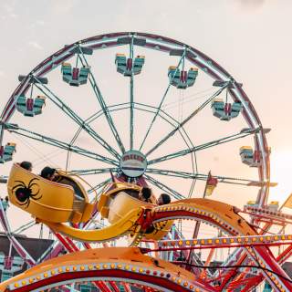 Midway carnival rides at Main Street Fest in Grapevine, Texas