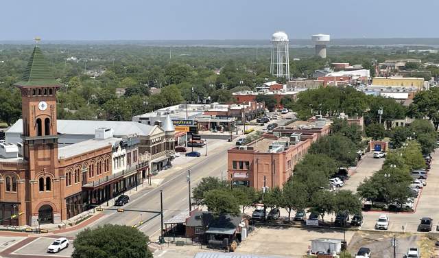 A view of Grapevine's Historic Main Street District from the Grapevine Observation Tower.
