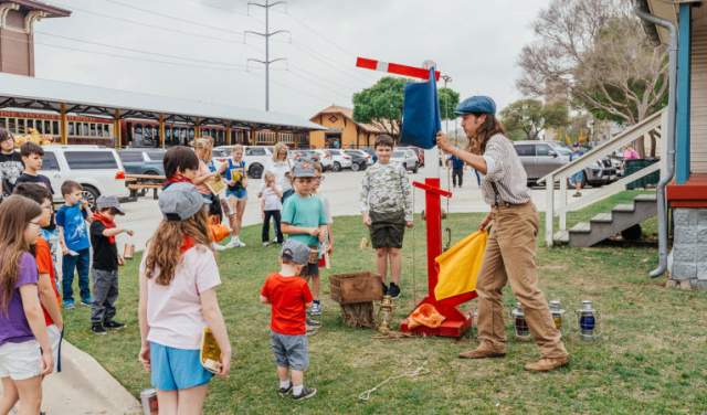 Kids taking part in Spring Break activities as part of the Grapevine Vintage Railroad
