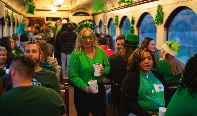 Riders on the Kiss Me I'm Irish Express on the Grapevine Vintage Railroad
