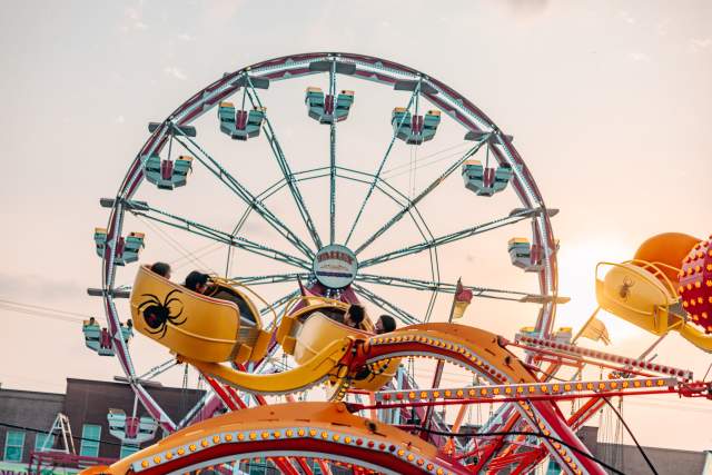 Midway carnival rides at Main Street Fest in Grapevine, Texas