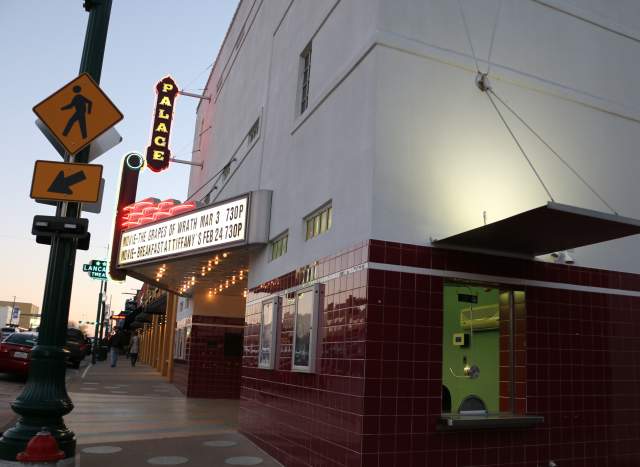 Palace Theatre neon sign on Main Street in Grapevine, Texas