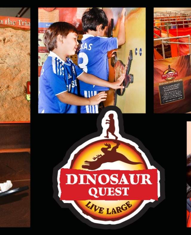 Header graphic for Dinosaur Quest exhibit during All Tracks Lead to Grapevine in Grapevine, Texas
