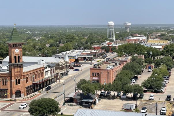 A view of Grapevine's Historic Main Street District from the Grapevine Observation Tower.