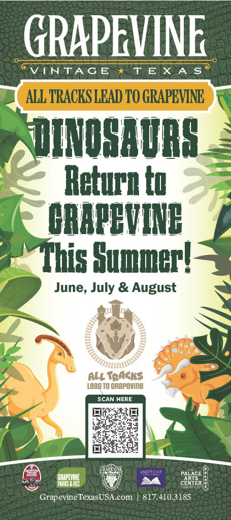 Rack card cover for All Tracks Lead to Grapevine activities in Grapevine, Texas