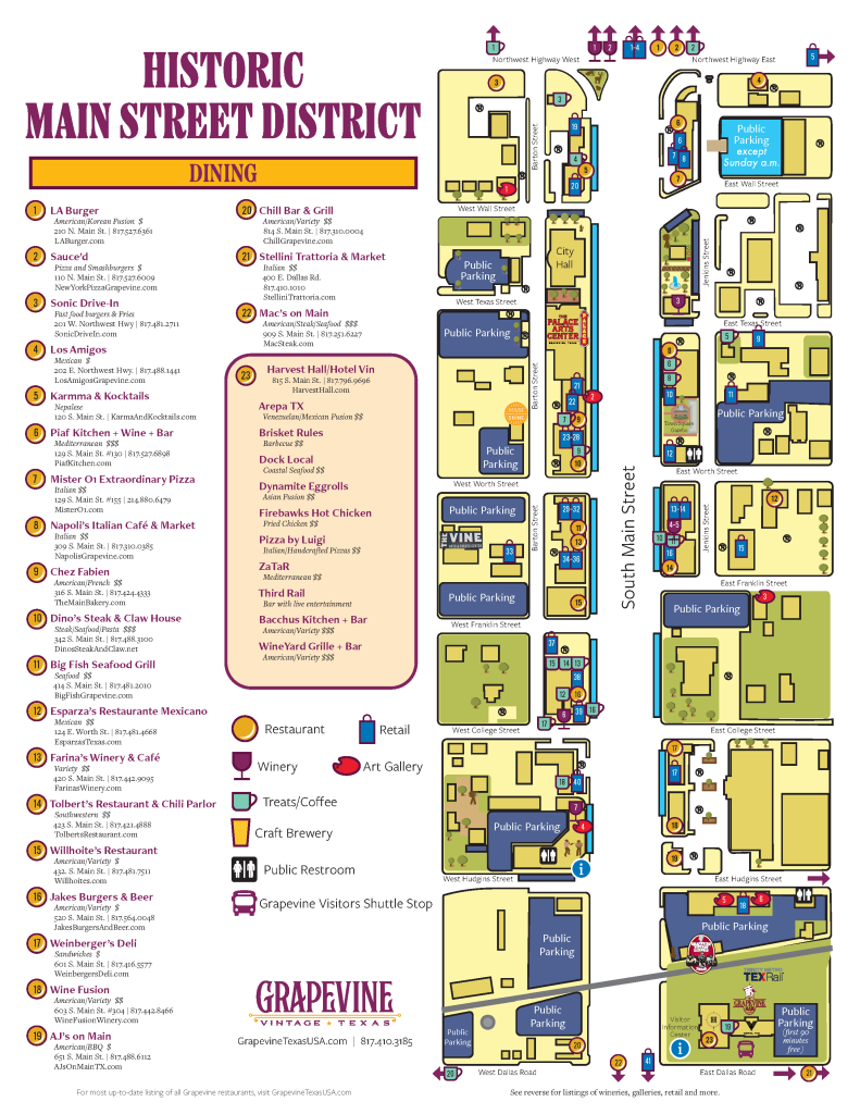 Map of Grapevine's Historic Main Street District